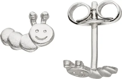 Produktbild von Ohrstecker für Kinder Ohrringe Raupe aus 925 Sterlingsilber, rhodiniert teilmatt