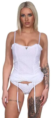 Produktbild von Damen kurzes Negligé Nachtkleid Spitze mit String; Weiß/XL/42