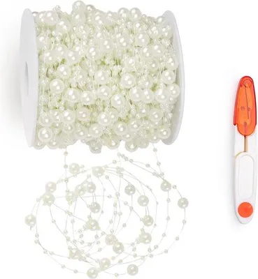 Immagine prodotto di Ghirlanda di perline beige da 30 m – Decorazione fai da te per matrimoni, bouquet da sposa, tavoli e feste