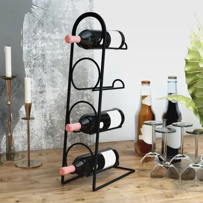 Produktbild von Weinregal Anchamps Flaschenregal 43,5 x 11,5 x 21 cm Weinschrank für 4 Flaschen Aufbewahrung für Weinflaschen aus Metall Flaschenhalter Flaschenablage Schwarz