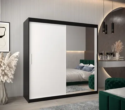 Produktbild von Schwebetürenschrank mit einer Breite von 200 cm TIMEA 2 – Schwarz/Weiß