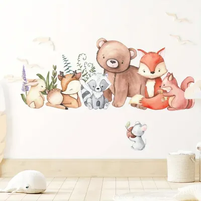 Produktbild von Süße Tier Wandsticker – Bären, Fuchs, Hase & Maus für Kinderzimmer, Babyzimmer oder Wohnzimmer Dekoration