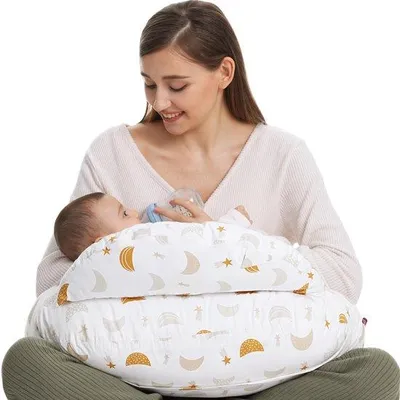 Obrázek produktu pro Unyqoos® Ergonomická podložka na kojení s vyvýšeným bezpečnostním lemem, nastavitelným bederním pásem, paměťovou pěnou a odnímatelným bavlněným potahem – 72×60×32,5 cm