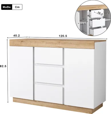 Obrázek produktu pro okwish Komoda s velkým úložným prostorem, skříň s 3 šuplíky a 2 dveřmi, šuplíkový skříň pro obývací pokoj, 120,5x40,2x82,5 cm