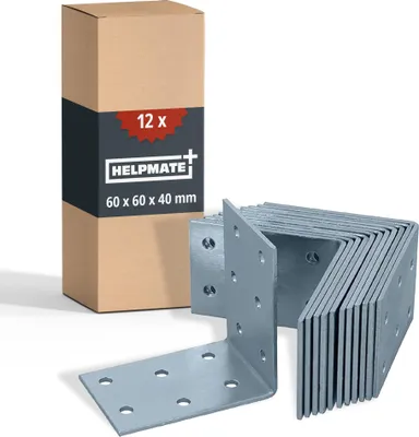 Produktbild von HELPMATE – 12 Stück Lochplattenwinkel 60x60x40 mm – Winkelverbinder galvanisch verzinkt & blau passiviert – Holzverbinder mit hervorragendem Korrosionsschutz – Lochwinkel