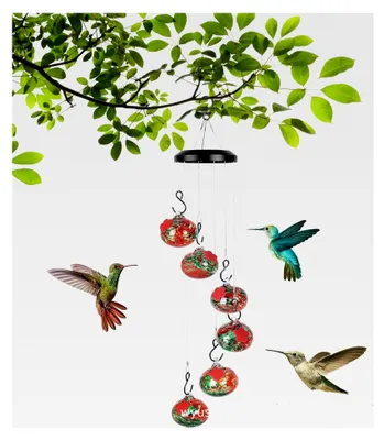 Produktbild von Windspiel und Kolibri-Futterspender, hängend, für den Außenbereich, ameisen- und bienensicher, für Garten, Hof, Terrasse