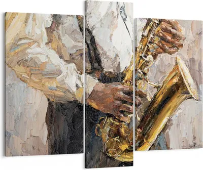 Produktbild von Bild auf Leinwand - Leinwandbild - 3 Teile - Saxophon Öl Musiker - 95x80cm - Wand Bild - Wanddeko - Wandbilder - Leinwanddruck - Bilder - Wanddekoration - Leinwand bilder - Wandbild - CB95x80-4808