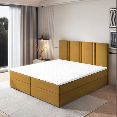 Produktbild von Masseno Boxspringbett LARIO 160x200 cm Komplett-Set mit Bonell Matratze und Topper, Polsterbett mit Bettkästen -Gelb, KRONOS 01
