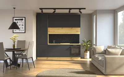 Produktbild von Küchenzeile – Küchenblock – Einbauküche – Komplettküche – Singleküche – Nexa – 240 cm – Grau & Woodline Matt Ohne Arbeitsplatte & Elektrogerä