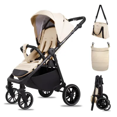 Produktbild von Babylux Buggy Kinderwagen ROLLE Reisebuggy mit Liegefunktion, Farbe: Sand Travel Baby Stroller, Klein, Leicht, Teleskopische Führung, Kompakt Faltbar