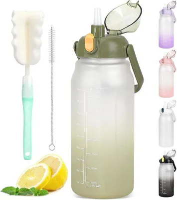 Produktbild von Famanu Wasserflasche 2L mit Strohhalm - BPA-frei und langlebig für Sport und Outdoor