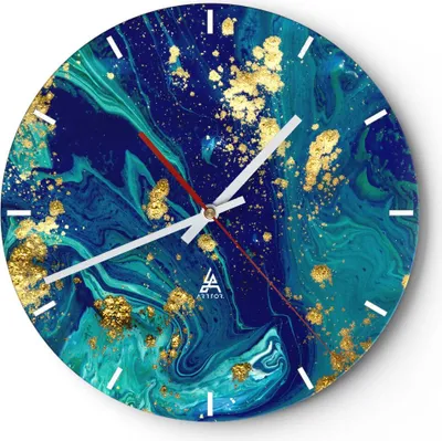 Produktbild von Wanduhr - Rund - Glasuhr - Abstraktion modern - 40x40cm - Schleichendes Uhrwerk - Lautlos - zum Aufhängen bereit - Dekoration Modern - Wanddekoration aus Glas - C3AR40x40-3831