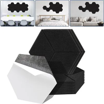 Obrázek produktu pro 18 kusů akustických hexagonálních panelů, samolepicí, sada pro zvukovou izolaci, stěnové panely z viskofibru, barva černá