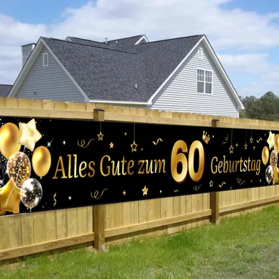 Geburtstagsbanner aus schwarzem Stoff, 270 x 40 cm