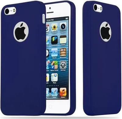 A product shot of a blue iPhone case, showing the front and back.