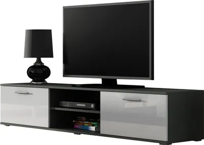 Produktbild von Furniture24 Tv Schrank SOHO 180, Lowboard, Unterschrank, 2 Türiger Grau/Weiß Hochglanz