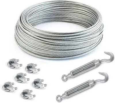 Obrázok produktu pre Pozinkované oceľové lano 6 x 19, 6 mm – vrátane viazacích pásiek a klieští na háčiky