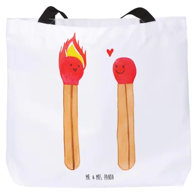 Produktbild von Mr. & Mrs. Panda Tote Bag Streichhölzer - Weiß - Geschenk, Liebesgeschenk, Laptoptasche, Reisetasche, Strandtasche, Tasche, Liebesbeweis, Einkaufstasche