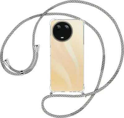 Produktbild von Handykette Backcover-Schutzhülle mit Band (Metall silberfarben) für Realme C67 4G - weiß/grau kariert