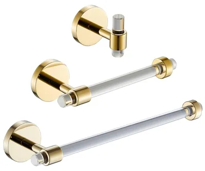 Produktbild von Badezimmer Zubehör Set 3-teilig - Acryl und Gold - Wandmontage