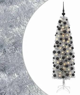 Image de vidaXL : Sapin de Noël artificiel élancé avec boules de Noël, 180 cm