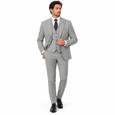 Produktbild von 3 Tlg. Herren Anzug Slim Fit, Sakko, Weste & Hose, Festlich Set, Businessanzug, Hochzeitsanzug, Festanzug, Herren Anzug Set, Grau, KI-generiertes Bild