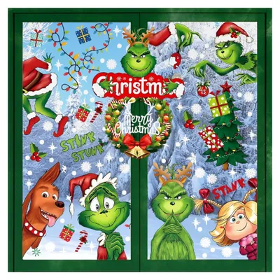 Produktbild von Fensterbilder Weihnachten, Weihnachten deko, 8/9 Blatt Wiederverwendbar Doppelseitiger Weihnachtsdeko Fenster, für Weihnachten Party Zuhause Fensterdeko (Grün)