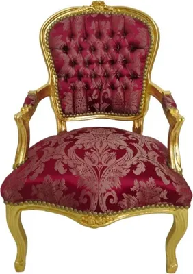 Produktbild von Barockstuhl Barock Stuhl Salon Salonstuhl Armlehne Rot Gold Stoff Esszimmer Wohnzimmer Büro Flur Design Style Klassisch Premium Luxus Modern Retro