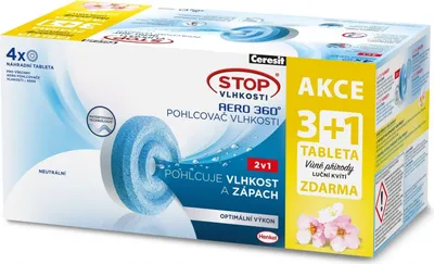 Obrázek produktu pro Ceresit 2629452 STOP VLHKOSTI AERO 360° náhradní tablety 2v1, 3x neutrální tableta + 1x luční květin