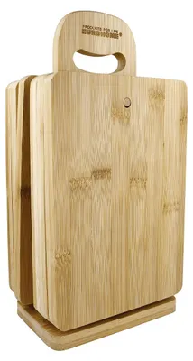 Produktbild von Bambusbrettchen 6er mit Ständer EUROHOME Schneidebretter aus Naturmaterial - robuste längliche Küchenholzbretter, Servierbretter, Frühstücksbretter