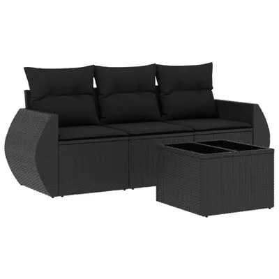 Immagine prodotto di vidaXL Set di divani da giardino 4 pezzi con cuscini in polirattan nero