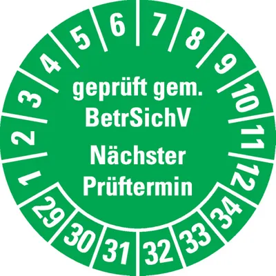 Produktbild von Dreifke® Prüfplakette BetrSichV nächster Prüftermin, 29-34, grün, Dokumentenf...