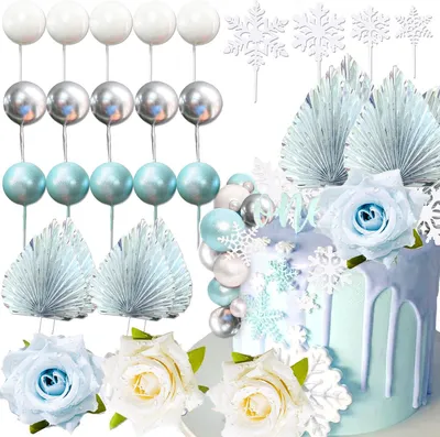 25 Schneeflocken-Tortentopper, blau, für Geburtstag & Hochzeit