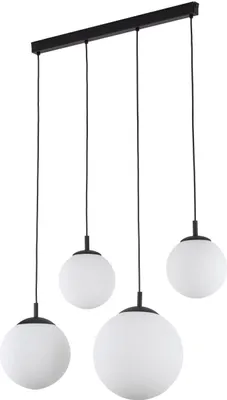 Produktbild von Pendelleuchte Glas Metall E27 H: max. 175 cm Schwarz Weiß 4-flammig Kugel Schirm Modern Hängelampe