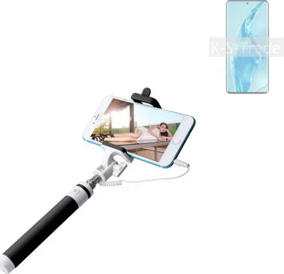 Produktbild von K-S-Trade Selfie Stick kompatibel mit Xiaomi 12S Ultra Selfiestick kabelgebunden Monopod mit Kabel Stab Stange Selfportrait Handheldstick schwarz 1x