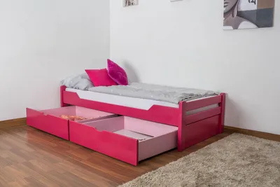 Produktbild von Einzelbett / Funktionsbett "Easy Premium Line" K1/1n inkl 2 Schubladen und 2 Abdeckblenden, 90 x 200 cm Buche Vollholz massiv Rosa