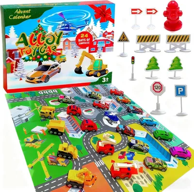 Imagen del producto de Calendario de adviento de coches de juguete para niños 2025: calendario de 24 días con coches de juguete, incluyendo un camión de bomberos