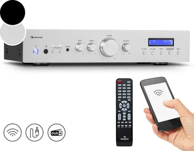 Produktbild von Auna Verstärker, HiFi Stereo Mini Verstärker, HiFi-Verstärker mit Bass & Treble Regler, 2 Kanal Audio-Verstärker, Stereo-Verstärker & Lautsprecher mit Fernbedienung & DAB Radio, AV Receiver