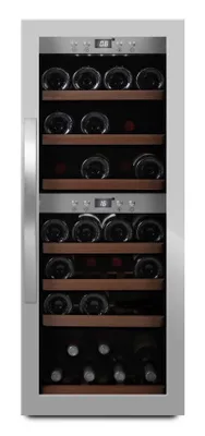 Produktbild von mQuvée Freistehender Weinkühlschrank - WineExpert 38 Stainless | 2 verstellbare Temperaturzonen 5 bis 20°C | Kapazität 38 Flaschen | UV-Glastür