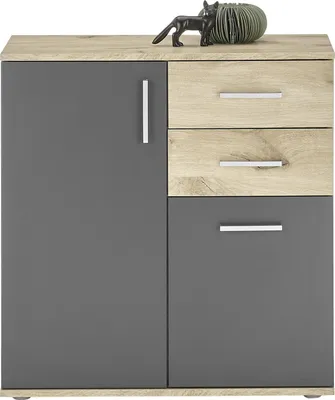 Produktbild von Kommode - 80 x 84 cm - 2 Türen - 2 Schubladen - Grau matt - Viking Eiche Nachbildung