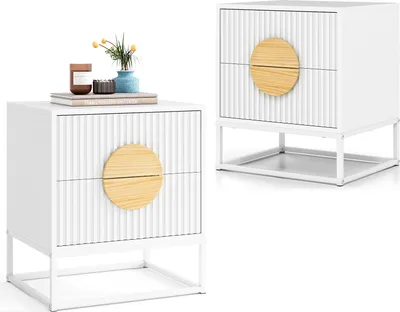 Zdjęcie produktu dla KOMFOTTEU stolik nocny z 2 szufladami, szafka nocna z uchwytami z drewna sosnowego i metalową ramą, nowoczesny stolik nocny do sypialni, salonu, 48 x 40 x 55 cm (biały)