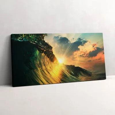 Produktbild von Wellen am Meer und Sonnenuntergang – Leinwandbild Wandbild – 100x50 cm – Leinwandbilder – Wandbilder – Schlafzimmer – Flur