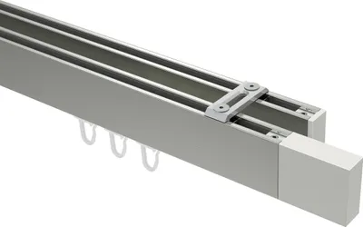 Produktbild von Interdeco Innenlaufstange / Gardinenstange mit Innenlauf Edelstahl-Optik / Weiß, Typ Smartline Lox (Quader) Deckenmontage, 14x35 mm 2-läufig, 160 cm