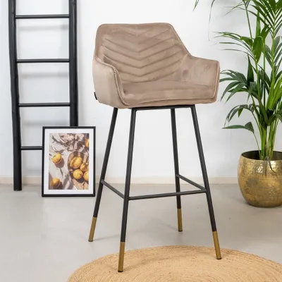 Image de Bronx71 Tabouret de bar en velours Fiona 65 - 78 cm taupe