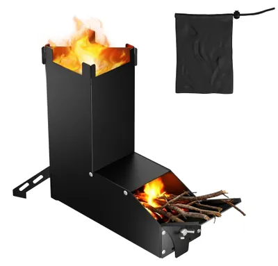 Produktbild von TANYEAR Raketenofen, Rocket Stove aus Stahl, Stecksystem für Outdoor & Camping, Schwarz