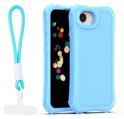 Immagine prodotto di Custodia protettiva Safepop con cordino per iPhone 16E / 17E, colore blu