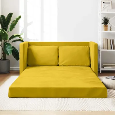 Image de vidaXL Canapé de sol avec fonction sommeil jaune foncé 122x204x55 cm velours