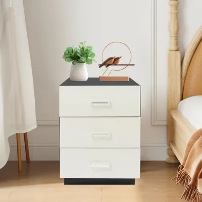 Obrázok produktu pre Nočný stolík – komoda – 3 zásuvky – 40 x 40 x 58 cm – moderný marocký štýl – do spálne/obývačky – čierny