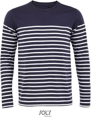 Produktbild von SOLs 03099 | Herren Shirt MenŽs Long Sleeve Striped T-Shirt Matelot - Farbe: French Navy/White - Größe: XXL