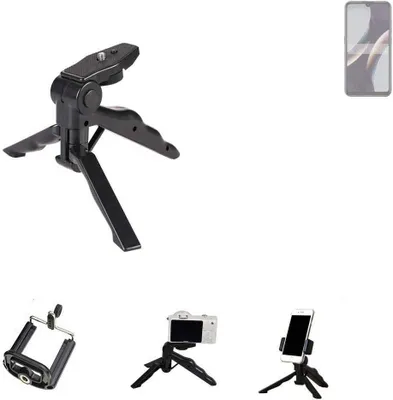 Produktbild von K-S-Trade Stativ Tisch-Ständer Dreibein Handy-Stativ Ständer kompatibel mit BLU J10L Mini-Stativ Smartphone Tripod Handy-Stativ aus Plastik schwarz
